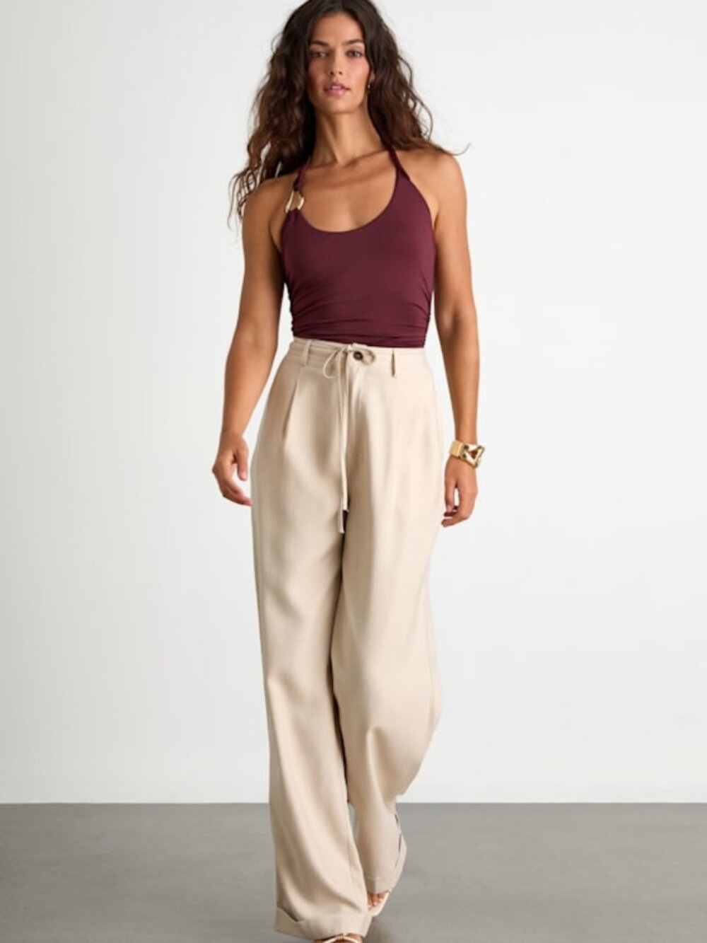 Lulus Bowen Light Khaki High-rise Wide-leg Trouser Pants Beige - Size XL
